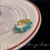 Anillo de flor de esmalte francés, anillo de moda con diseño de nicho de conejito de perla, anillo de jade de imitación de alta calidad.