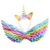 Diadema de Cabeza de Unicornio Nueva de Gran Venta Transfronteriza Más Alas Día del Niño Espectáculo Diadema Dorada de Cabeza de Unicornio