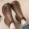 Botines retro y elegantes para mujer, colección de invierno 2026, con cordones, suelas antideslizantes, forro suave de algodón para abrigar y un diseño de cuero a la moda
