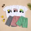 Transfronterizo Bebé Niños Hogar Lindo Coche Bordado Camiseta de Manga Corta Traje de Pantalones Cortos a Cuadros Conjunto de Dos Piezas