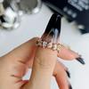 Anillo Vintage Antiguo Medio Dibujado a Alambre Retro Diamante Completo Elegante Alta Gama Lujo Ligero Encaje con Cuentas Anillo Fila de Bambú para Mujer