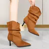 Botas de mujer de tacón fino estilo coreano para otoño e invierno, diseño simple apilado, botas de moda, estilo vintage, nuevas botines de tacón alto 2026 para mujer