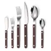 Cubiertos de Acero Inoxidable 304 con Mango de ABS, Cuchara y Tenedor con Imitación de Veta de Madera, Alto Valor Estético, Cuchillo de Estilo Occidental 430 Estilo Francés, Cucharita de Postre, Cuchillo para Mantequilla