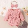 Baopin Children's Wear Bebês e crianças pequenas europeus e americanos outono e inverno novo laço de malha renda manga voadora manga longa bebê menina roupas de lebre