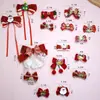Pinza para el pelo con lazo de terciopelo rojo navideño, set de tocado con campana y borla de dibujos animados lindos de Papá Noel para niños