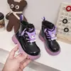 Botines para niña tipo Martin, botines de princesa, piel brillante, botines cortos de Kuromi, nuevo estilo otoño/invierno, forrados de felpa para abrigar, botines de piel a la moda, para niños de talla mediana y grande