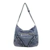 Outono 2026 Nova Moda Tendência Nicho Bolsa Transversal de Ombro Bolsa de Braço Jeans Bolsa Pequena Vintage para Motociclista