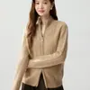 Estilo Old Money~ Cuello Alto Cremallera Doble Cardigan de Cachemir para Mujer Textura de Punto Trenzado Prendas de Punto Capa Base Engrosada Ropa de Abrigo