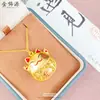 Colgante de Gato Ruyi Fu Hueco Lindo Versátil Color Dorado Arena de Gato Artesanía de Esmalte Dorado Collar Collar para Mujeres