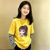 Camiseta de manga larga para niña 2026 nuevo estilo de otoño, top a rayas de algodón puro elegante y lindo con un diseño de dos piezas simulado