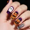 Novas Peças de Unhas para Artes de Unhas de Comércio Exterior Europeu e Americano Design de Fantasma e Abóbora de Halloween Adesivos de Unhas Quadrados Usáveis de Comprimento Médio