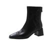 Botines para Mujer 2025 Otoño e Invierno Nuevo Estilo Retro Francés Punta Cuadrada Tacón Grueso Cierre Trasero Elegantes Versátiles Tacón Medio Botas de Moda