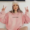 Moletom Feminino com Gola Careca e Forro de Fleece com Estampa de Slogan em Cor Lisa para Sites Independentes de Comércio Exterior