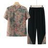 Conjunto de Verão para Mãe Idosa Feminino Vovó Camiseta de Manga Curta Moda de Verão para Senhoras Conjunto de Duas Peças Cardigã