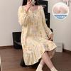 Pijama Feminino Primavera e Outono Nuvens Algodão Doce Estilo Princesa Manga Longa com Almofada no Peito Camisola de Comprimento Médio Roupas Externas Roupas para Casa