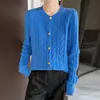 Nuevo Cárdigan de Punto de Lana Pura con Cuello Redondo de Manga Larga para Mujer Color Sólido Trenzado Holgado Versátil Suéter de Lana Otoño/Invierno 2026