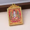 Thangka semi-pintado à mão em estilo tibetano com tinta dourada, retratando os Oito Grandes Deuses Guardiões, incluindo os Cinco Senhores, Manjushri, Zaki Lhamo, os Deuses Amarelo e Preto da Riqueza, e Mahakala