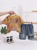 2026 Nuevo Traje de Verano para Niños Ropa Nueva de Niños Verano Manga Corta Pantalones Cortos de Moda Niños Mayoreo Comercio Exterior