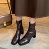 Dos Tipos de Botines Elegantes de Estilo Coreano Versátiles y Ajustados para el Trabajo Otoño e Invierno 2025 Tacón Grueso Tacón Alto Punta Redonda Elásticos Cortos para Mujer