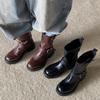 Botas de Cuero de Vaca de Primera Capa Completamente Lavables con Suelas Gruesas y Hebilla de Cinturón, Botas Martin 2025, Tacón Medio Grueso, Punta Redonda, Botas de Cuero Genuino hasta la Mitad de la Pantorrilla