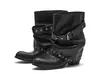 Botas curtas de salto médio com fivela de rebite estilo coreano para mulheres, novas botas pretas cool empilhadas para o outono de 2026, botas de cavaleiro que emagrecem