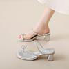 Pantuflas de Verano para Mujer para Combinar con Faldas, Nuevas Sandalias de Verano 2026 con Pedrería, Tacón Grueso de Estilo Francés, Impresionantes Sandalias de Tacón Alto