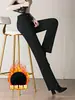1025 Pantalones de Lana Gruesa con Forro de Terciopelo para Invierno, de Cintura Alta, Pierna Recta, Moda, Suaves, Cálidos, Casual