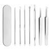 Aguja para acné de acero inoxidable Set de 7 piezas pinza para puntos negros de doble cabeza pinza para espinillas herramienta de belleza para extraer y apretar acné