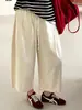Pantalones tipo globo de cintura elástica con cordón para mujer talla grande, estilo otoño 2026, holgados, versátiles, casuales, cortos para mujer talla grande NK1602