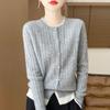 100% Lana Otoño e Invierno 2026 Nuevo Cardigan Chaqueta de Punto Retorcido Corto de Cuello Redondo para Mujer Falso Dos Piezas Bloque de Color