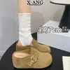 Versão Couro 7cm de Solado Espesso Aumento Oculto de Altura Birkenstock Sapatos Femininos Bico Fechado Meia Chinelo Slip-on Preguiçoso Sapatos Únicos