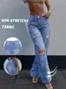 Zt36 Transfronteiriço Amazon 2026 Cor Sólida Lavada Estilo Europeu e Americano Jeans de Perna Larga para Mulheres Jeans Clássico Lavado à Areia Rasgado