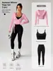 Nuevo conjunto de tres piezas de fitness para mujer, ajustado, muy elástico, secado rápido, leggings de capa base, ropa para Pilates yoga