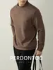 [Contém Seda de Amora e Lã] Estilo Old Money Gola Alta Meia Manga Dupla Veludo Quente Camiseta de Manga Longa Camisa Base Masculina Outono e Inverno