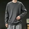 Camiseta de manga larga de otoño, capa base talla grande, cuello redondo para hombre, top simple y holgado, estilo coreano, camiseta estampada de moda