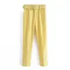 Amazon Explosiones 19 Colores Estilo Europeo y Americano Moda Joker Casual Cintura Alta Adelgazante Tubo Recto con Cinturón Pantalones de Nueve Puntos