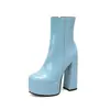 Botines de Plataforma de Invierno Otoño con Tacón Súper Alto para Mujer, Punta Redonda, Bloque de Color, Versátiles, Elegantes, de Moda, para Antro, Sexy