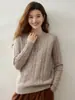 Versátil Estilo Simples Outono Novo Gola Redonda Feminino Suéter Trançado Quente Camada Base Suéter de Cashmere