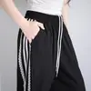 Pantalones anchos negros con ribete de encaje para mujer, nuevo estilo primavera-verano 2026, de cintura alta, fluidos, holgados, de secado rápido, pantalones deportivos con protección solar