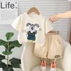 Meninos e meninas Cartoon Animal Crewneck T-Shirt Manga curta Conjunto de duas peças 2024 Verão Novo Desgaste Casual Infantil