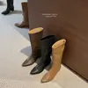 Botas altas de estilo retro con punta cuadrada para mujer, otoño e invierno 2026, elegantes botas largas de tacón bajo adelgazantes
