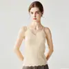 Camisola de punto 100% cachemira pura con cuello en V para mujer, corte ajustado, camiseta base sin mangas, top interior de color liso para otoño e invierno