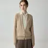 Cárdigan de cachemira para mujer con cuello semi-alto, diseño de dos piezas falso, nuevo suéter de punto de manga larga para otoño e invierno, prenda exterior amigable con la piel
