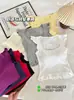 Camiseta de Lyocell con Cuello Cuadrado Ajustada y Mangas Cortas Volantes, Nuevo Estilo Verano 2026, Top Exterior Dulce y Picante para Chica, Moderno
