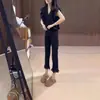 Jeans de Ocho Puntos Talla Grande para Mujer Verano Delgado Chica Gordita Pequeña Cintura Alta Adelgazantes Elásticos Borde de Carnero Tubo Recto Pantalones