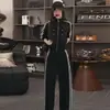 Conjunto casual fashion feito sob medida para mulheres, nova coleção de outono, jaqueta curta estilosa com gola alta e calça de perna larga, estilo esportivo