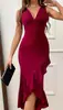 Vestido Novo Europeu e Americano Feminino Cauda de Raposa no Quadril Novo Decote V Sexy Fenda Vestido Franzido vestido