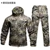 Conjunto de jaqueta tática forrada com fleece para homens, corta-vento, resistente à água, quente, camuflado, para outono e inverno, com calça e jaqueta de trabalho