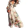 2027 Vestido Transfronterizo de Comercio Exterior Europeo y Americano Ebay Sitio Independiente Wish Amazon Vestido Estampado de Manga Larga con Escote en V Profundo