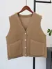 Novo Colete Cardigan de Lã Dupla Face Tricotado Estilo Retrô Japonês com Gola V Outono/Inverno 2026 Camiseta Colete sem Mangas para Camadas para Mulheres